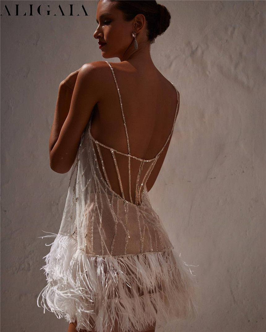 Fashion Street Night - Women's Sequined Feather Tassel Backless Mini