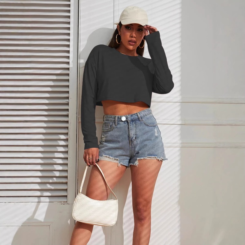 Women Crop Top T-Shirts Solid  - Fashion Street Yoga avis et prix