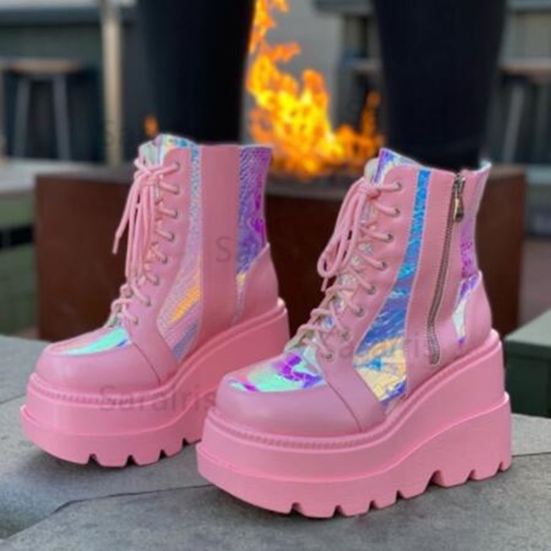 Women's Pink Holographic Platf - Street Fashion Punk avis et prix