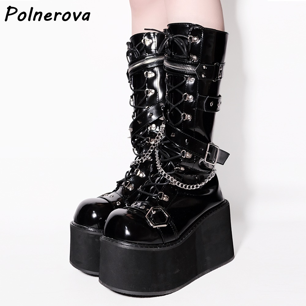 Black Platform Metal Chain Boo - Street Fashion Punk avis et prix