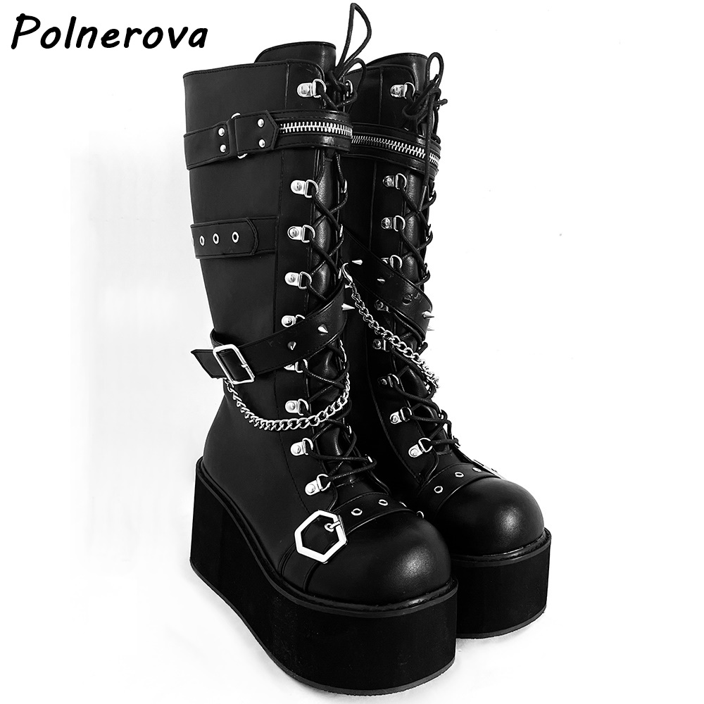 Black Platform Metal Chain Boo - Street Fashion Punk avis et prix