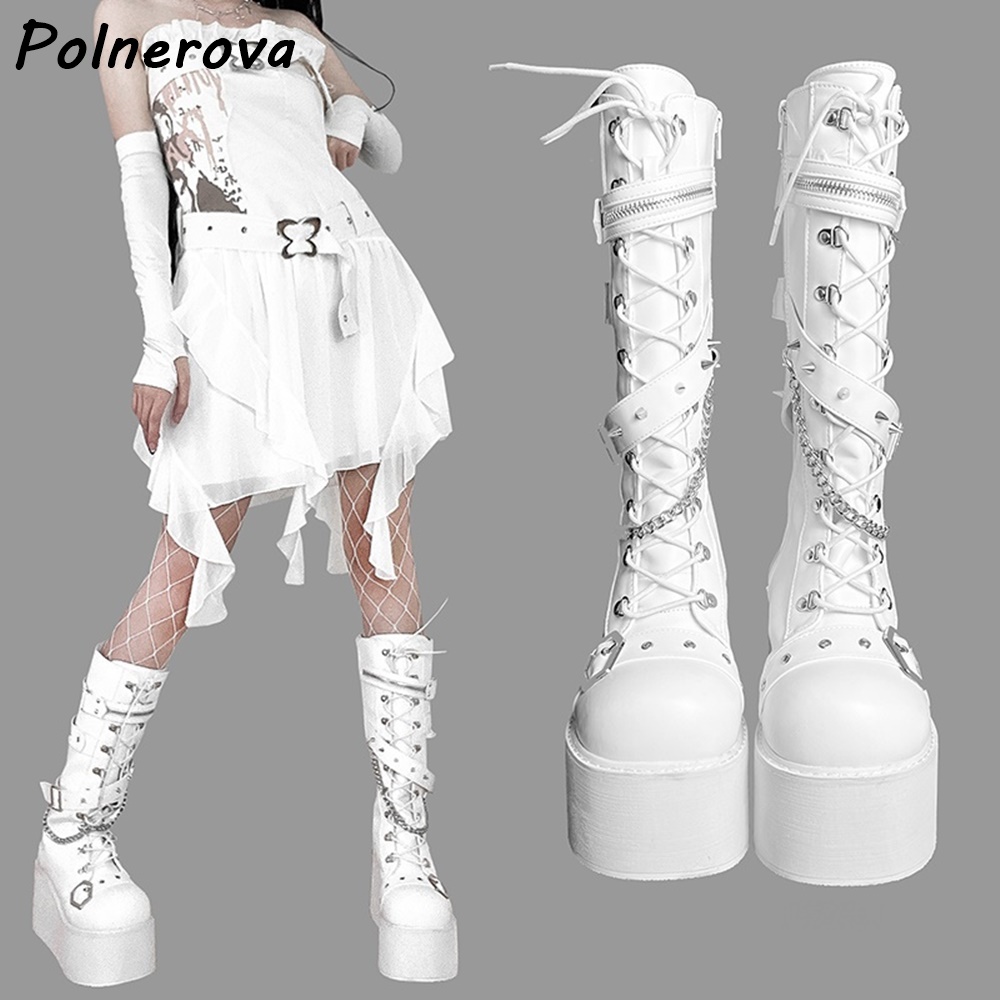 Black Platform Metal Chain Boo - Street Fashion Punk avis et prix