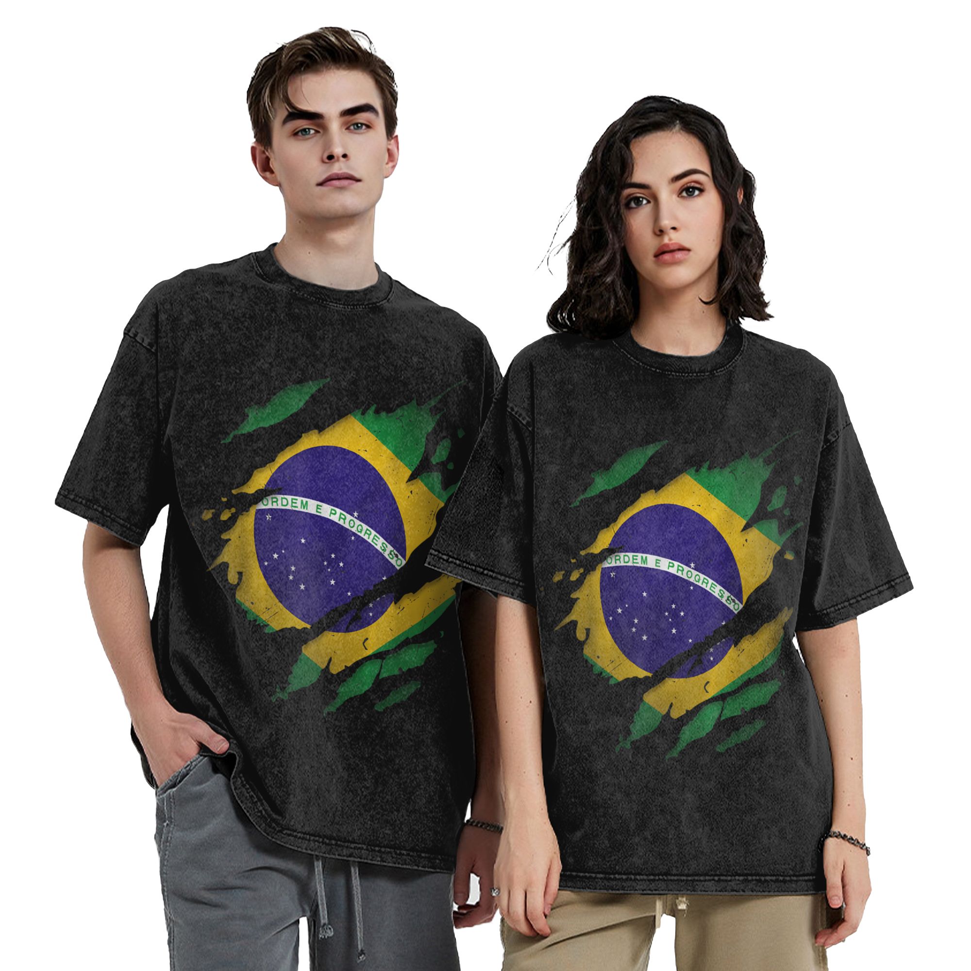 Brazil Brazilian Flag Washed T - Street Fashion Brazil avis et prix