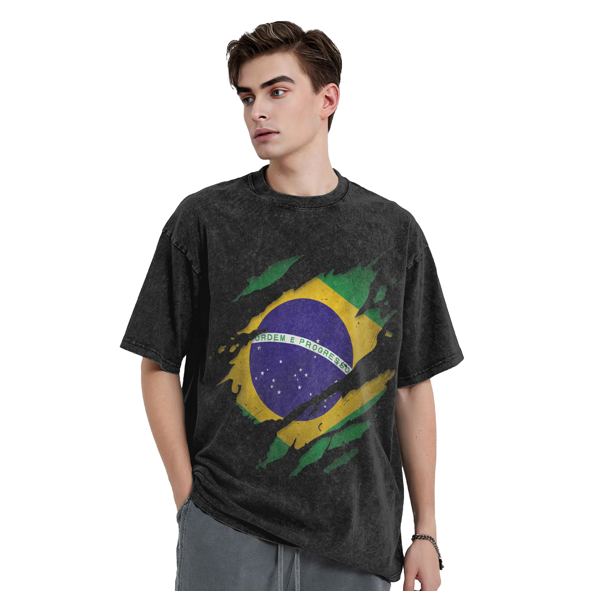 Brazil Brazilian Flag Washed T - Street Fashion Brazil avis et prix